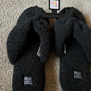 Muk Luks Black Fuzzy Slippers